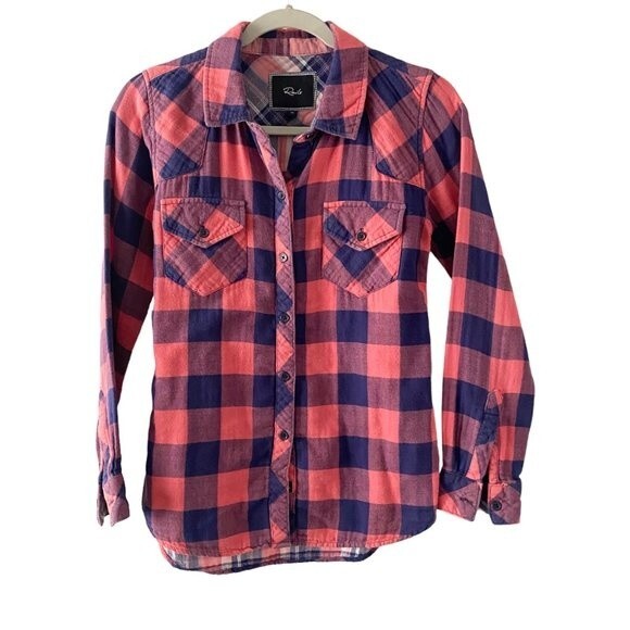 Rails Pink and Purple Plaid Flannel Button Up Collared Shirt Top XS - Picture 2 of 11